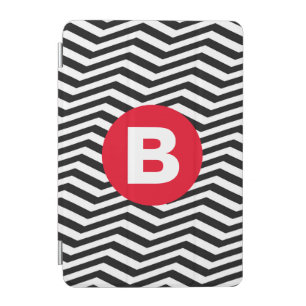 Black and White Zig Zag Pattern Red Monogram iPad Mini Cover