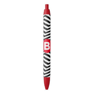 Black and White Zig Zag Pattern Red Monogram Pen