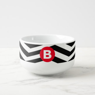 Black and White Zig Zag Pattern Red Monogram Soup Mug