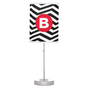 Black and White Zig Zag Pattern Red Monogram Table Lamp