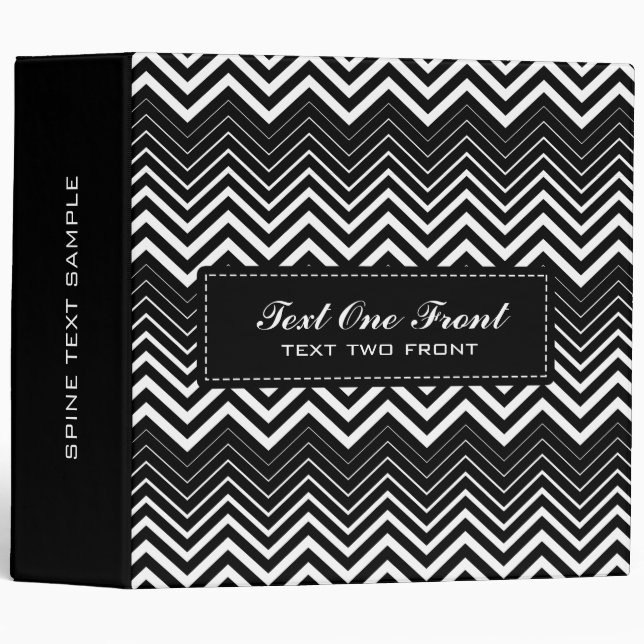 Black And White Zigzag Chevron 3 Ring Binder (Front/Spine)
