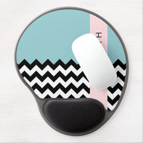 Black and White Zigzag Chevron Blue Your Name Gel Mouse Pad