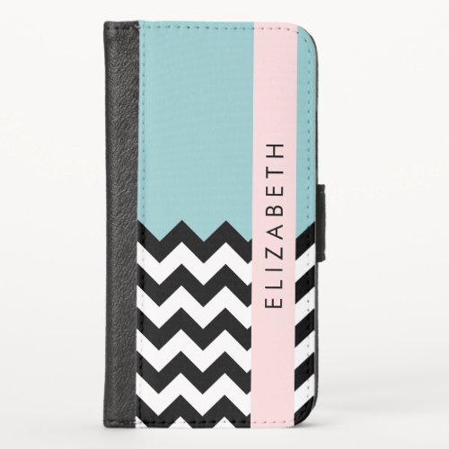 Black and White Zigzag Chevron Blue Your Name iPhone X Wallet Case