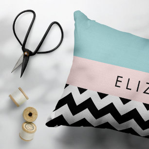 Black and White Zigzag, Chevron, Blue, Your Name Pillow Case