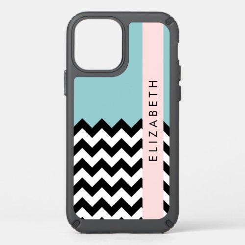 Black and White Zigzag Chevron Blue Your Name Speck iPhone 12 Case