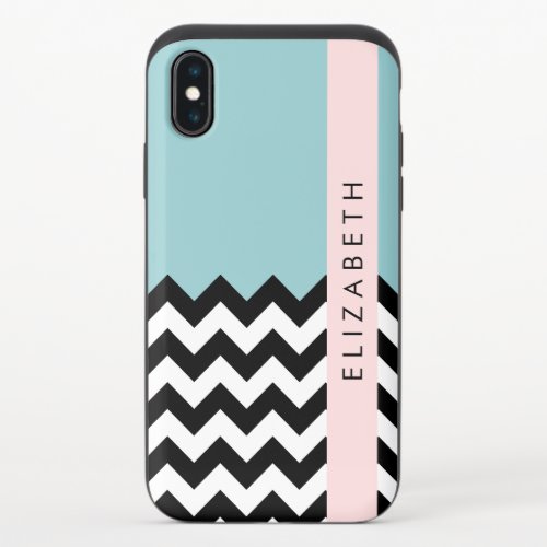 Black and White Zigzag Chevron Blue Your Name iPhone X Slider Case