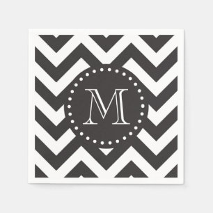 Black and White Zigzag Chevron Monogram Napkins