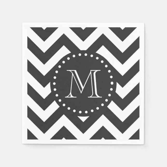 Black and White Zigzag Chevron Monogram Napkins (Front)
