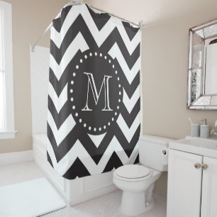 Black and White Zigzag Chevron Monogram Shower Curtain