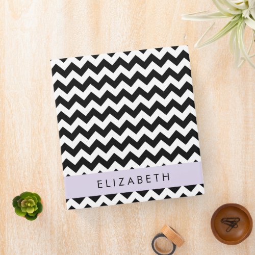 Black and White Zigzag Chevron Pattern Your Name 3 Ring Binder