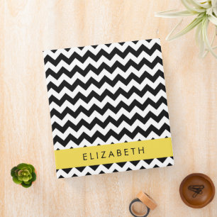 Black and White Zigzag, Chevron Pattern, Your Name 3 Ring Binder