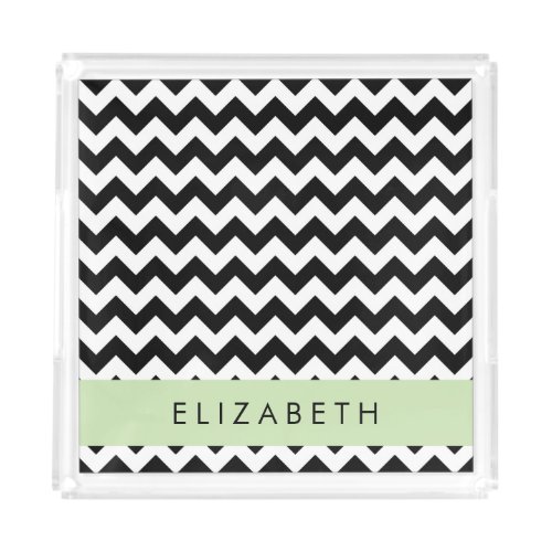 Black and White Zigzag Chevron Pattern Your Name Acrylic Tray