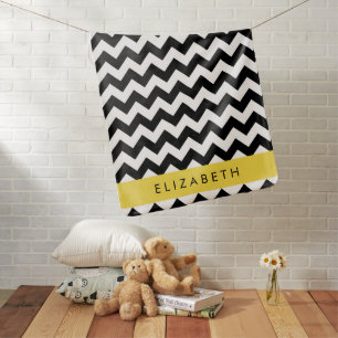 Black and White Zigzag, Chevron Pattern, Your Name Baby Blanket