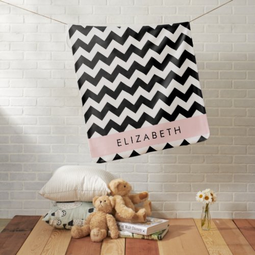 Black and White Zigzag Chevron Pattern Your Name Baby Blanket