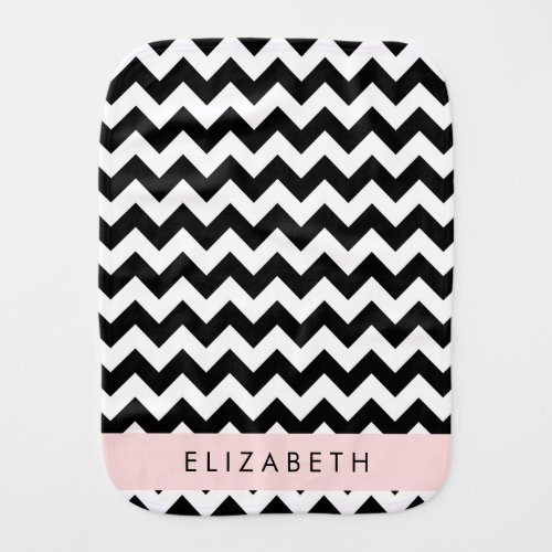 Black and White Zigzag Chevron Pattern Your Name Baby Burp Cloth