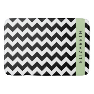 Black and White Zigzag, Chevron Pattern, Your Name Bath Mat