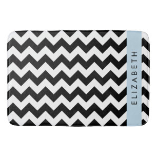 Black and White Zigzag, Chevron Pattern, Your Name Bath Mat