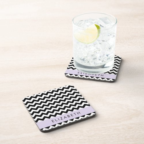 Black and White Zigzag Chevron Pattern Your Name Beverage Coaster