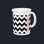 Black and White Zigzag, Chevron Pattern, Your Name Beverage Pitcher<br><div class="desc">Elegant,  stylish and sophisticated zigzag (chevron) pattern in black and white color. Modern and trendy gift,  perfect for the zigzag lover in your life. Personalize by adding your name,  nickname,  monogram or initials.</div>