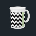 Black and White Zigzag, Chevron Pattern, Your Name Beverage Pitcher<br><div class="desc">Elegant,  stylish and sophisticated zigzag (chevron) pattern in black and white color. Modern and trendy gift,  perfect for the zigzag lover in your life. Personalize by adding your name,  nickname,  monogram or initials.</div>