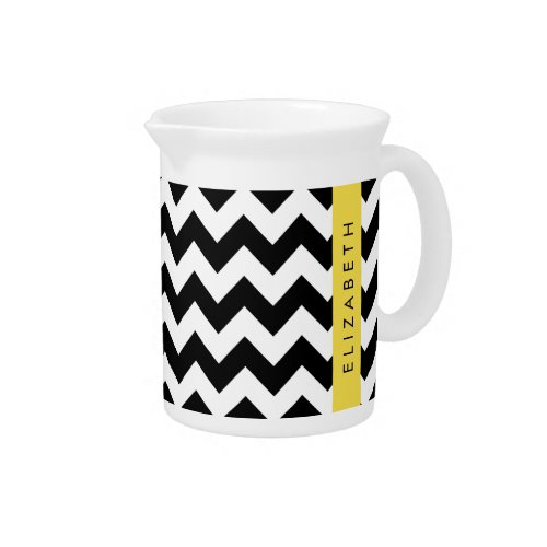 Black and White Zigzag Chevron Pattern Your Name Beverage Pitcher