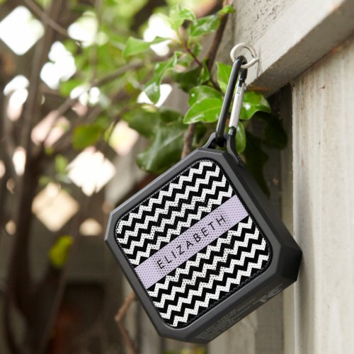 Black and White Zigzag Chevron Pattern Your Name Bluetooth Speaker