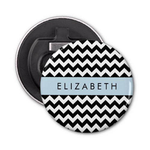 Black and White Zigzag Chevron Pattern Your Name Bottle Opener