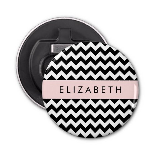 Black and White Zigzag Chevron Pattern Your Name Bottle Opener