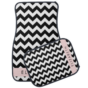 Black and White Zigzag, Chevron Pattern, Your Name Car Floor Mat