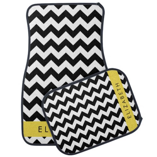 Black and White Zigzag Chevron Pattern Your Name Car Floor Mat