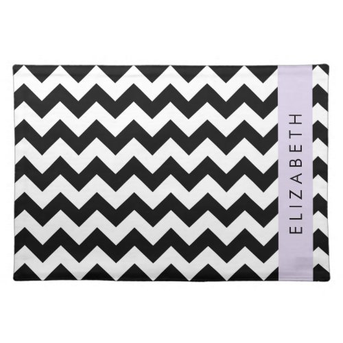 Black and White Zigzag Chevron Pattern Your Name Cloth Placemat