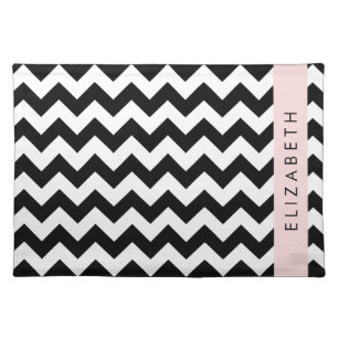 Black and White Zigzag, Chevron Pattern, Your Name Cloth Placemat