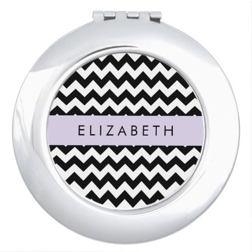 Black and White Zigzag Chevron Pattern Your Name Compact Mirror