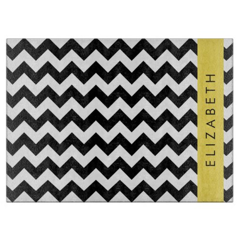 Black and White Zigzag Chevron Pattern Your Name Cutting Board