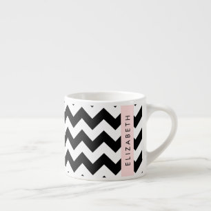 Black and White Zigzag, Chevron Pattern, Your Name Espresso Cup