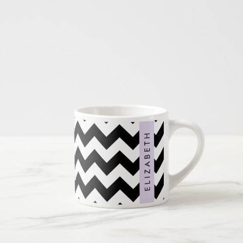 Black and White Zigzag Chevron Pattern Your Name Espresso Cup