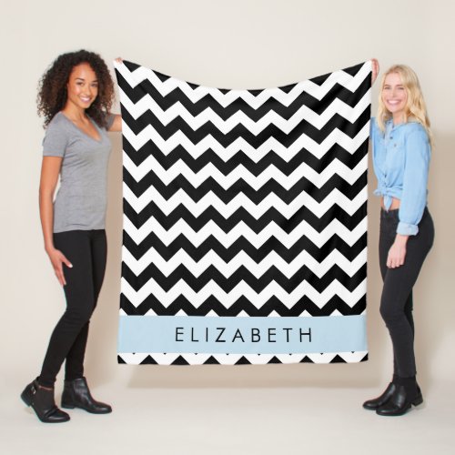 Black and White Zigzag Chevron Pattern Your Name Fleece Blanket