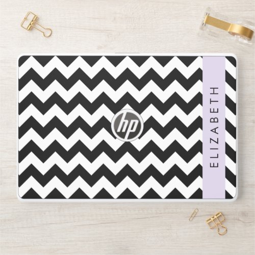 Black and White Zigzag Chevron Pattern Your Name HP Laptop Skin