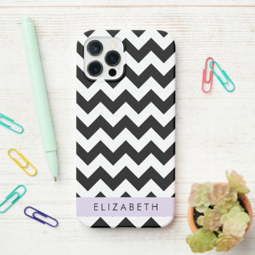 Black and White Zigzag Chevron Pattern Your Name iPhone 12 Pro Case