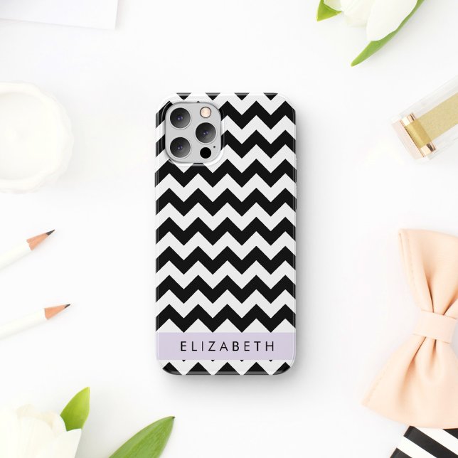 Black and White Zigzag, Chevron Pattern, Your Name iPhone Case (Creator Uploaded)