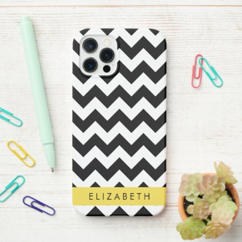 Black and White Zigzag Chevron Pattern Your Name iPhone 12 Pro Case