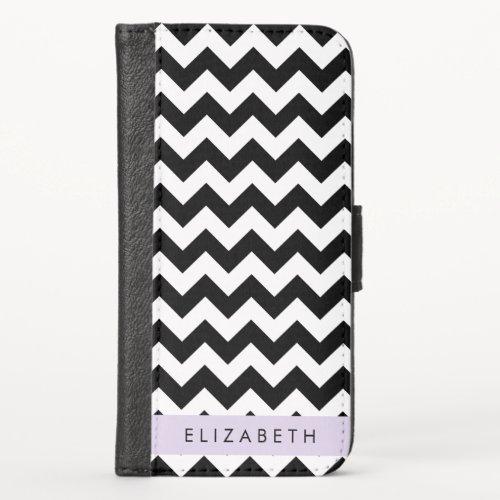 Black and White Zigzag Chevron Pattern Your Name iPhone X Wallet Case