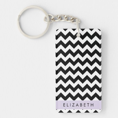 Black and White Zigzag Chevron Pattern Your Name Keychain