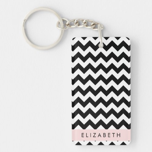 Black and White Zigzag Chevron Pattern Your Name Keychain