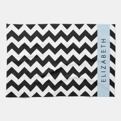 Black and White Zigzag Chevron Pattern Your Name Kitchen Towel