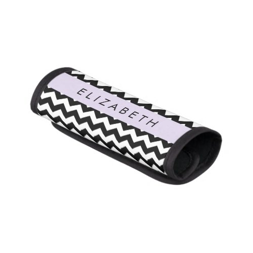 Black and White Zigzag Chevron Pattern Your Name Luggage Handle Wrap