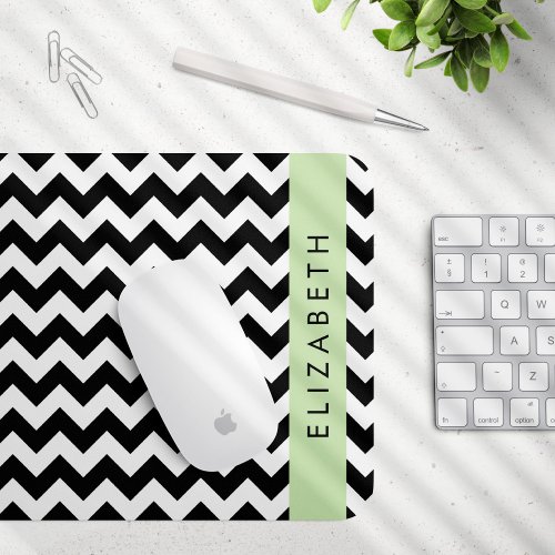 Black and White Zigzag Chevron Pattern Your Name Mouse Pad