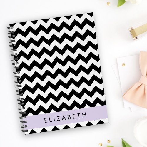 Black and White Zigzag Chevron Pattern Your Name Notebook