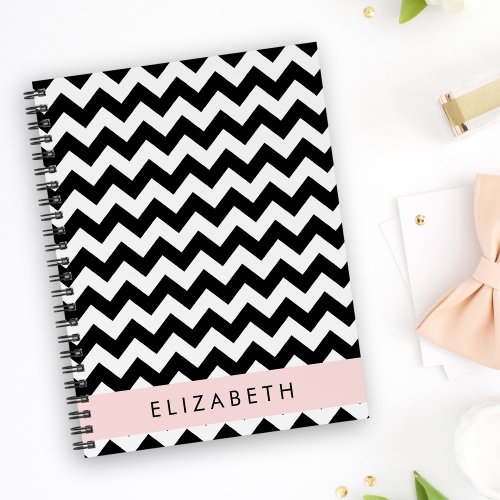 Black and White Zigzag Chevron Pattern Your Name Notebook