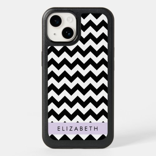 Black and White Zigzag Chevron Pattern Your Name OtterBox iPhone 14 Case